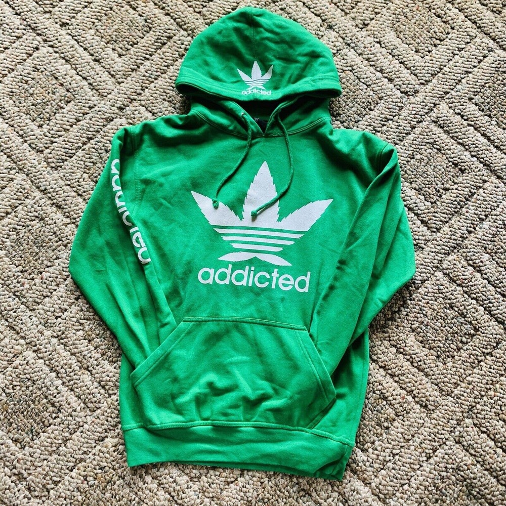 Addicted Green Weed Hoodie 420 Marijuana leaf New York Area Code 212 Size Small